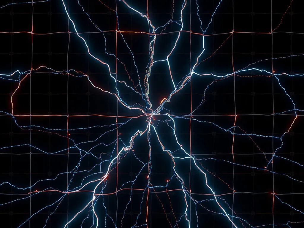 Abstract visualization of a broken grid being repaired by gl